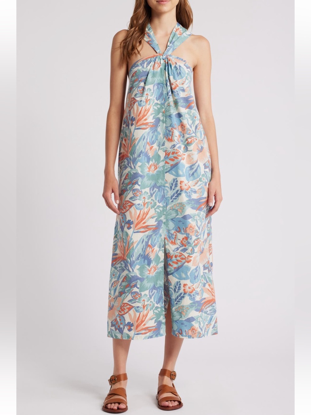 NEW Faherty Bay Twist Seersucker Halter Dress